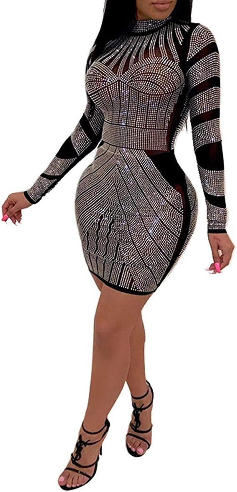 Women Long Sleeve Birthday Dresses Sexy Hot Diamond Process Sexy Dress Party Club Night Dress…