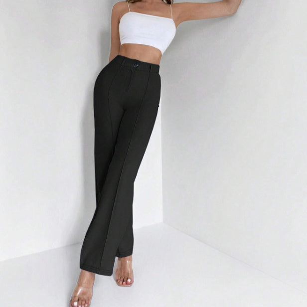 Women Solid Color High Waist Slim Fit Flared Suit Pants