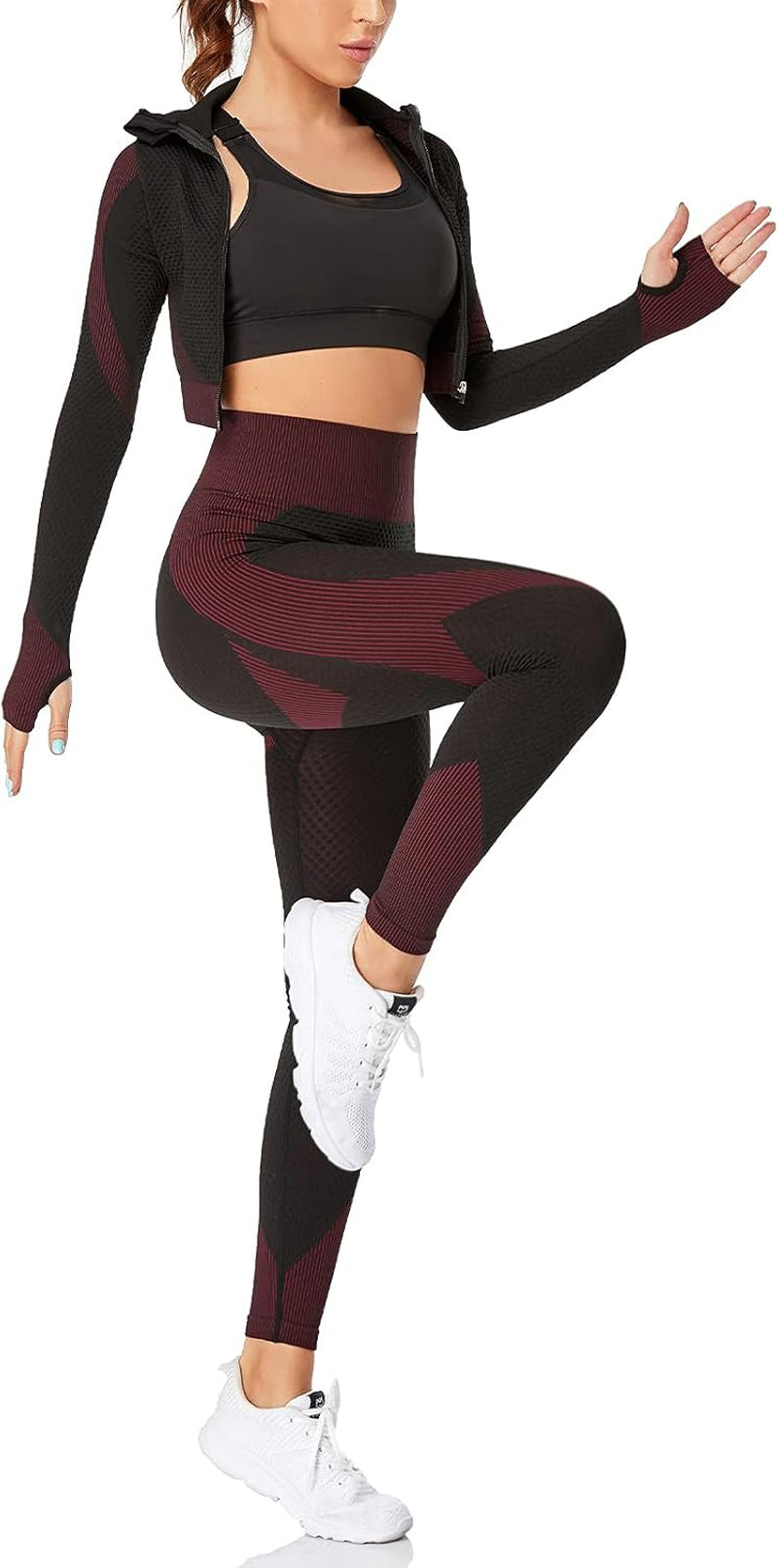 Women'S 2 Piece Tracksuit Workout Set - High Waist Leggings and Crop Top