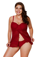 Burgundy Lace Flyaway Underwired Tankini Bathing Suit
