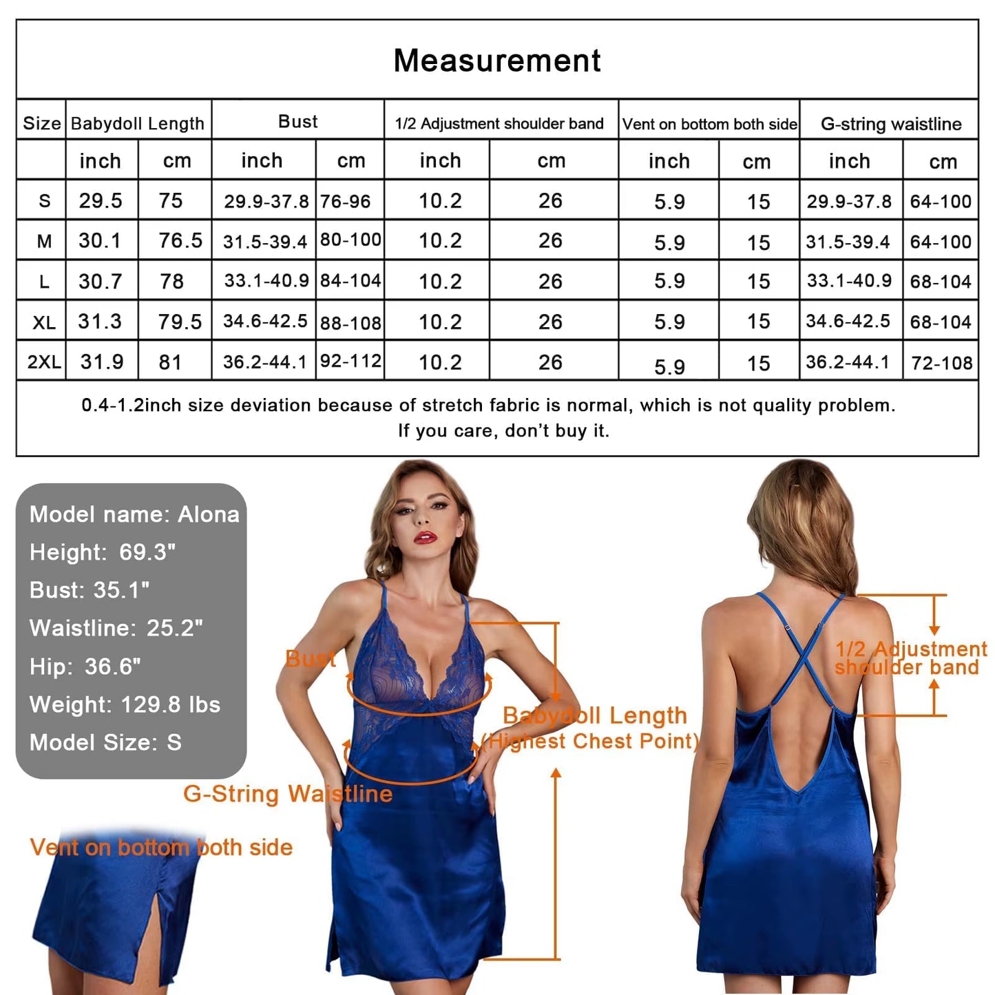 Women Straps Lingerie Dress Babydolls Nightgown Slit Chemise Negligee V-Neck Sleepwear