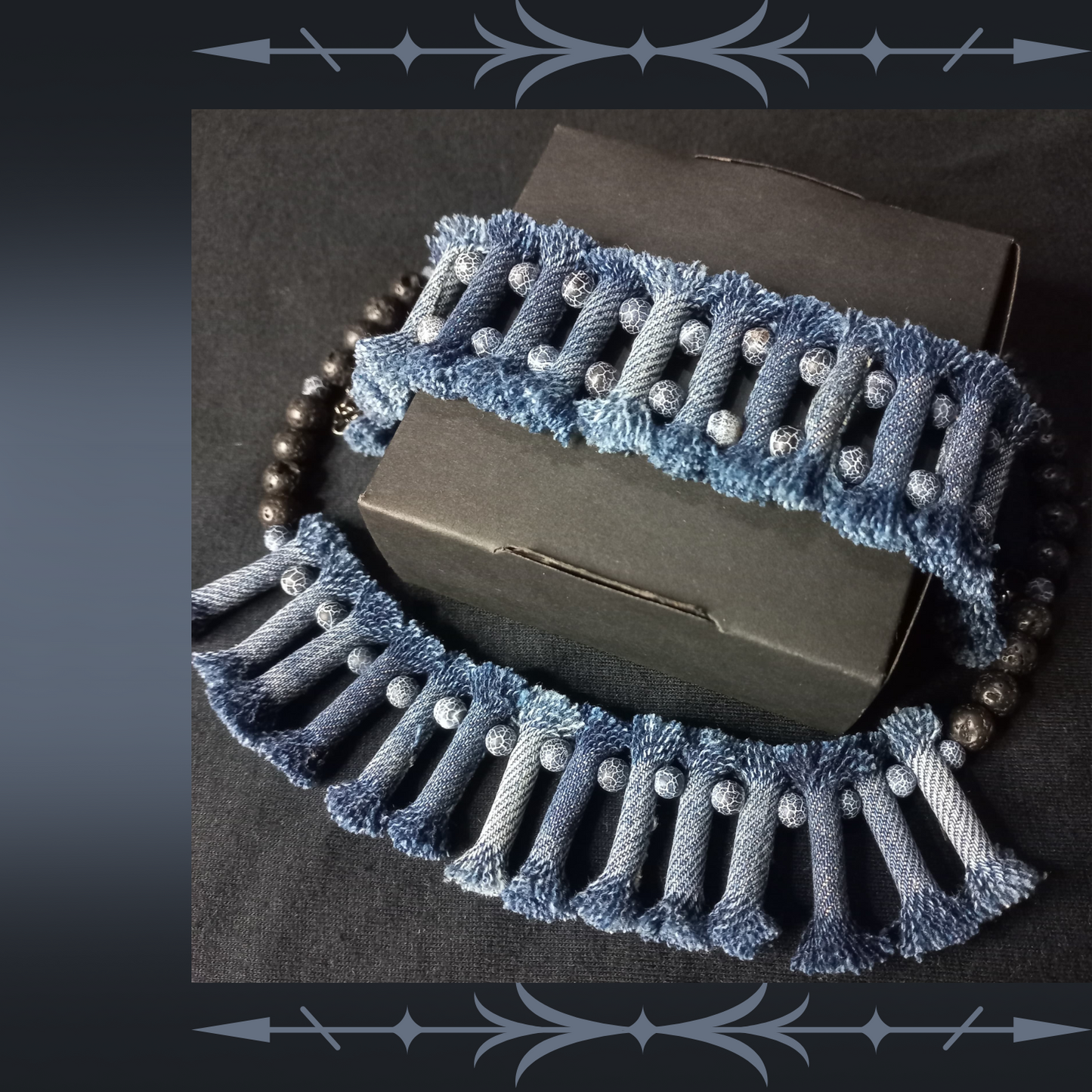 Necklace Bracelet Set Boho Tribal Denim Jewelry lava stone necklace