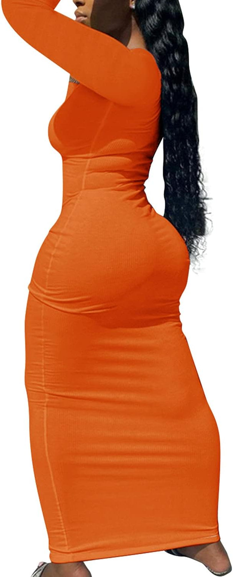 Women Bodycon Maxi Tank Dress, Sexy Deep U Neck Ribbed Solid Color Party Wrap Long Dresses