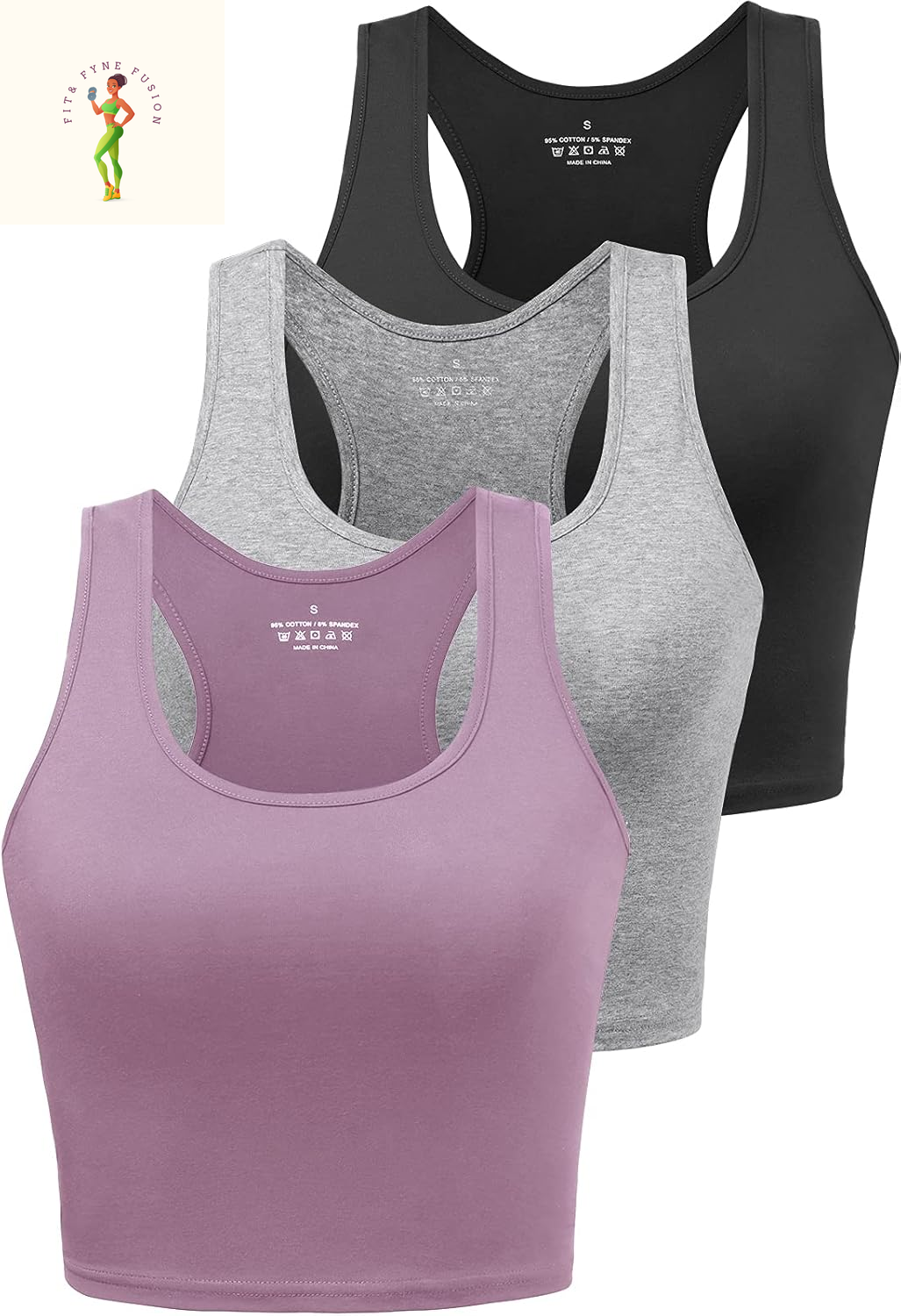 Sports Crop Tank Tops for Women Cropped Workout Tops Racerback Running Yoga Tanks Cotton Sleeveless Gym Shirts 3 Pack