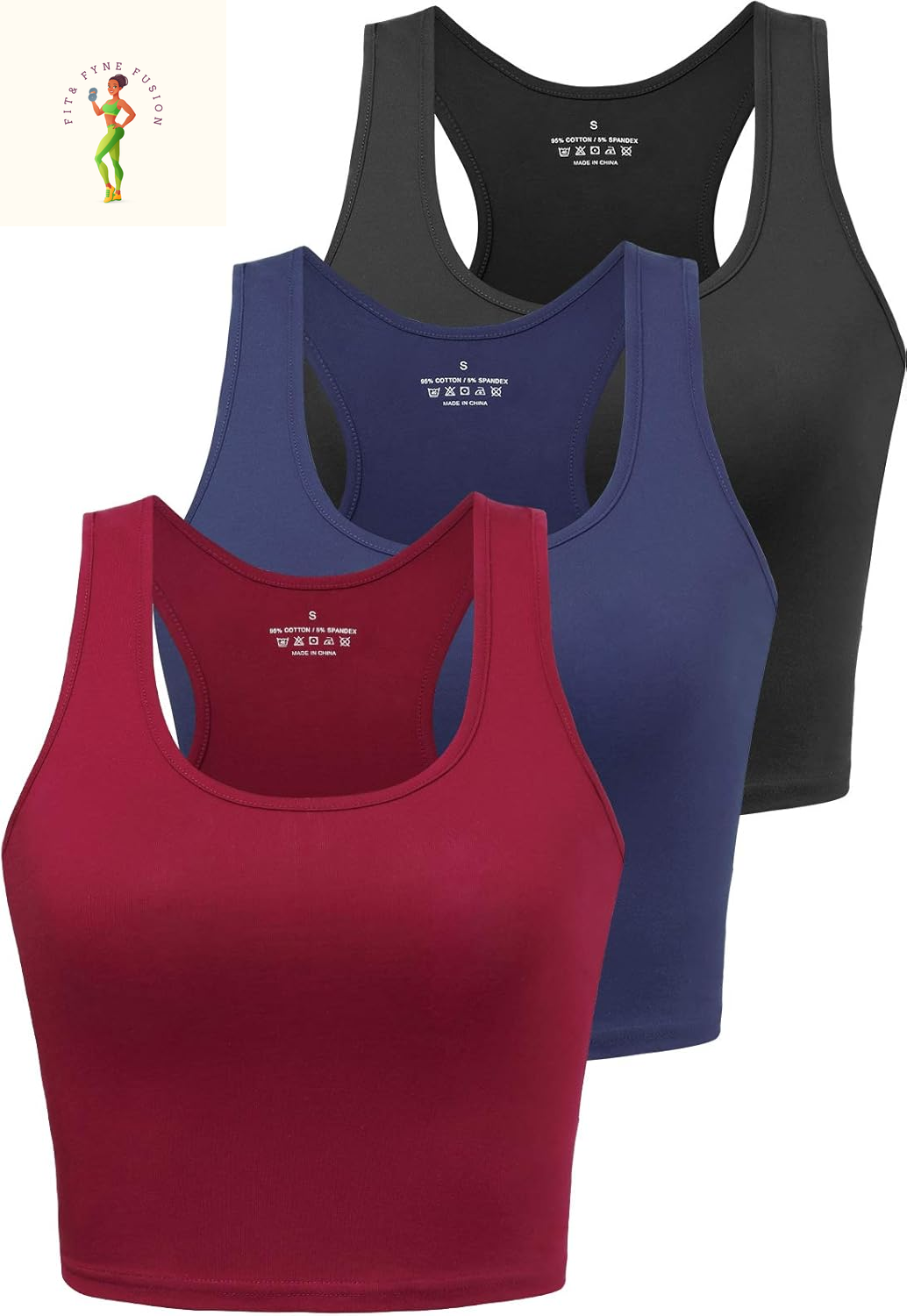 Sports Crop Tank Tops for Women Cropped Workout Tops Racerback Running Yoga Tanks Cotton Sleeveless Gym Shirts 3 Pack
