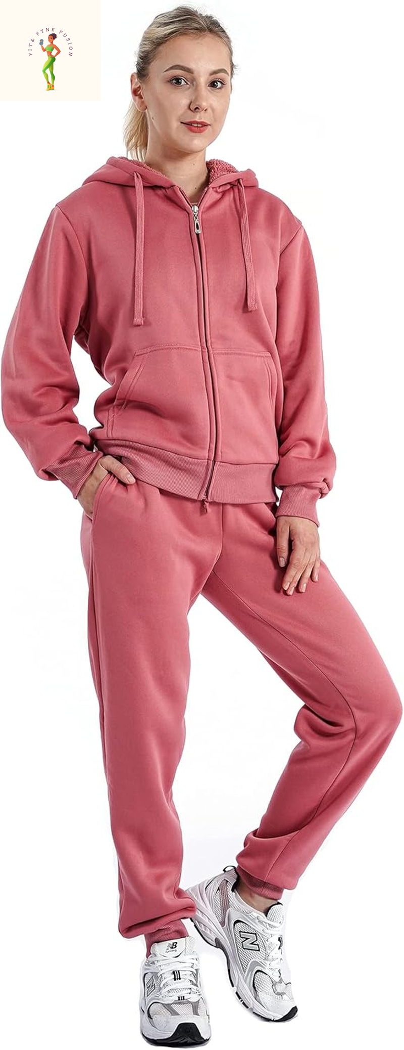 Gary Com 2 PCS Outfits Women'S Fleece Sherpa Lined Sweatsuits Long Sleeve Hoodie and Sweat Pants Winter Warm Tracksuit Set