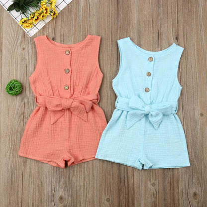 0 18M Baby Summer Romper Babies Girl Bowknot Solid