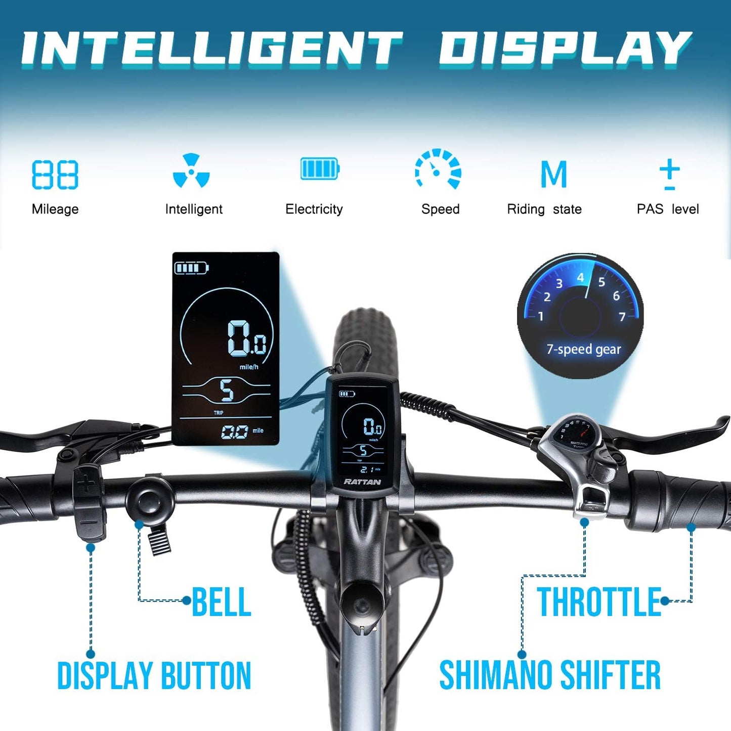 Rattan 350W/500W/750W Electric Mountain Bike 27.5/26'' Fat Tire Electric Bike for Adult 48V 13AH Removable Lithium-Ion Battery Fat Tire Beach Snow Ebike 7-Speed Gear (NONE2)