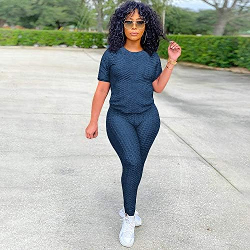 Womens Two Piece Tracksuit Workout Outfits Top Jogger Pants Matching Yoga Sweatsuits Sets