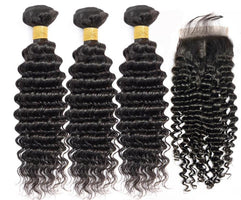 BeuMax 10A Grade 3/4 Deep Wave Bundles with 4x4 Closure Brazilian Hair