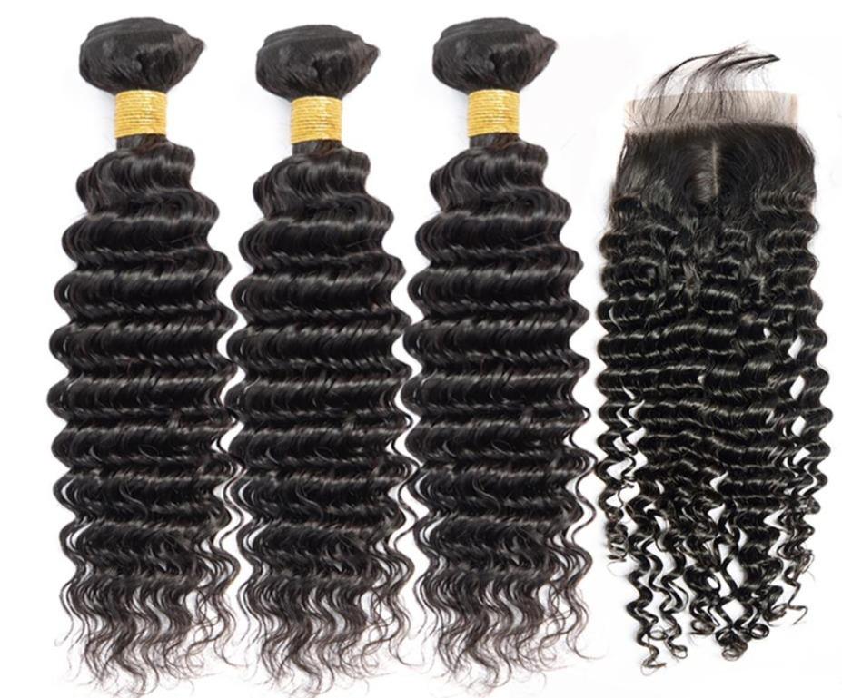 BeuMax 10A Grade 3/4 Deep Wave Bundles with 4x4 Closure Brazilian Hair