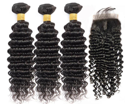 BeuMax 10A Grade 3/4 Deep Wave Bundles with 4x4 Closure Brazilian Hair