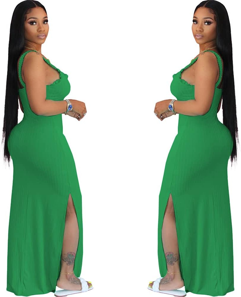 Green Dress for Women Summer Sexy Bodycon Tank Dress Sleeveless Maxi Dresses