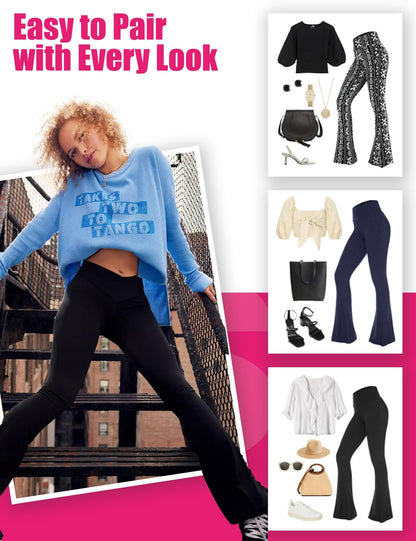 Cross Waist Design Pocket Flared Pants, Polyester Double Mill 2,