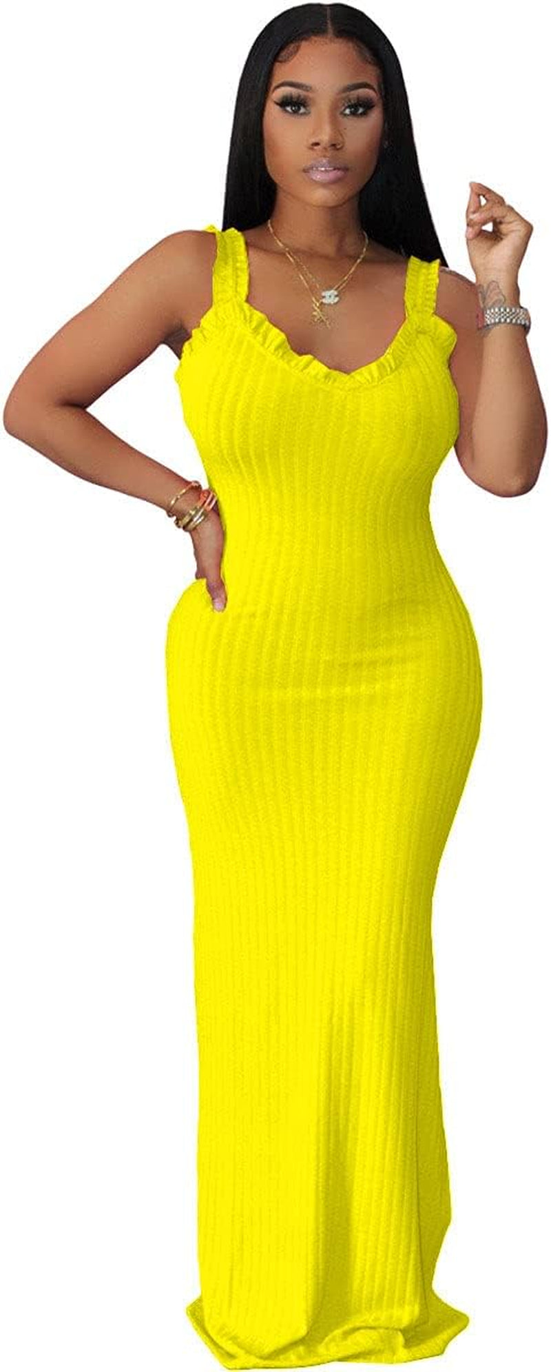 Maxi Dresses for Women Sexy Bodycon Summer Dresses plus Size Yellow XL