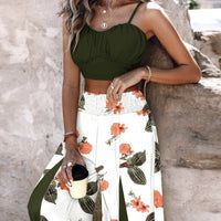 Feminine Tops Fashionable Flower Printed Contrast Color Pants