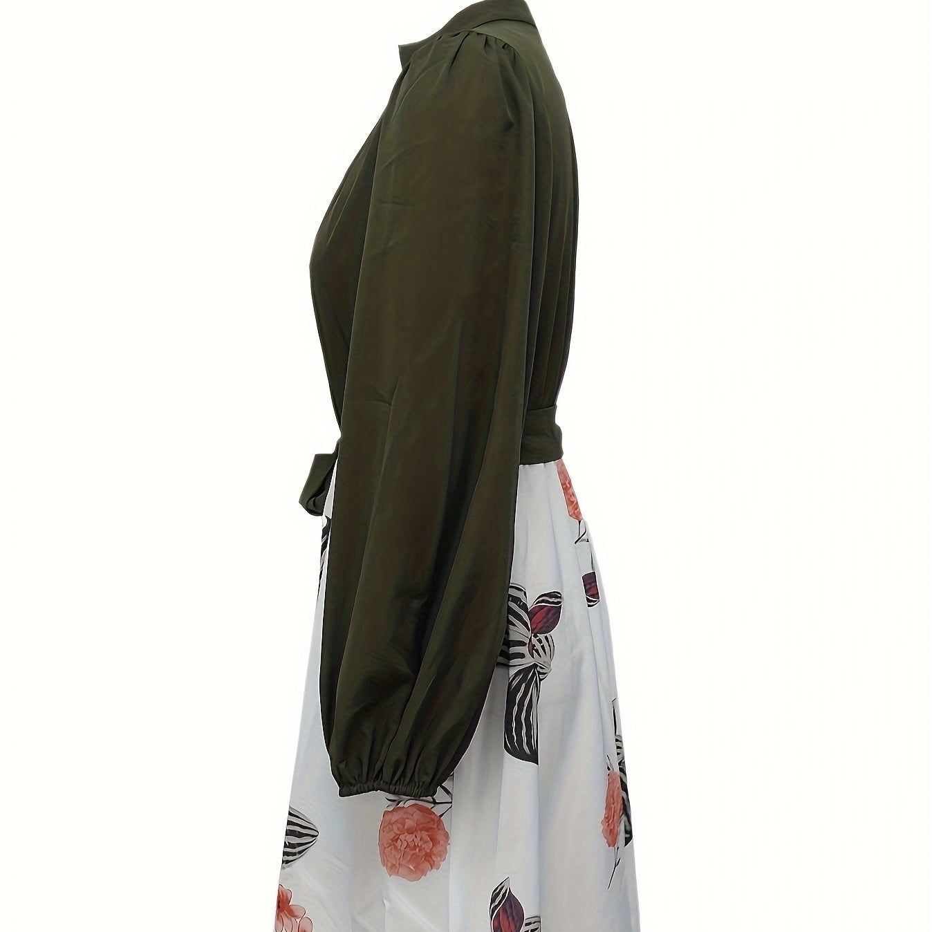 Women Fashion Printed Belt Casual Dress