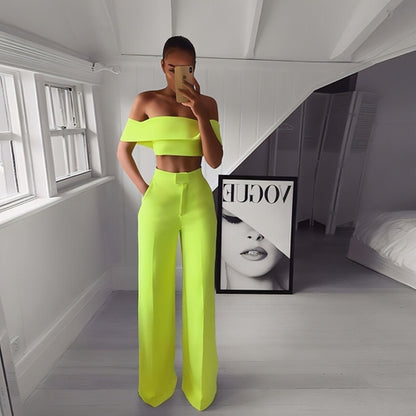 FlexiChic™ – Wide Leg Pants & Crop Top Two-Piece Set
