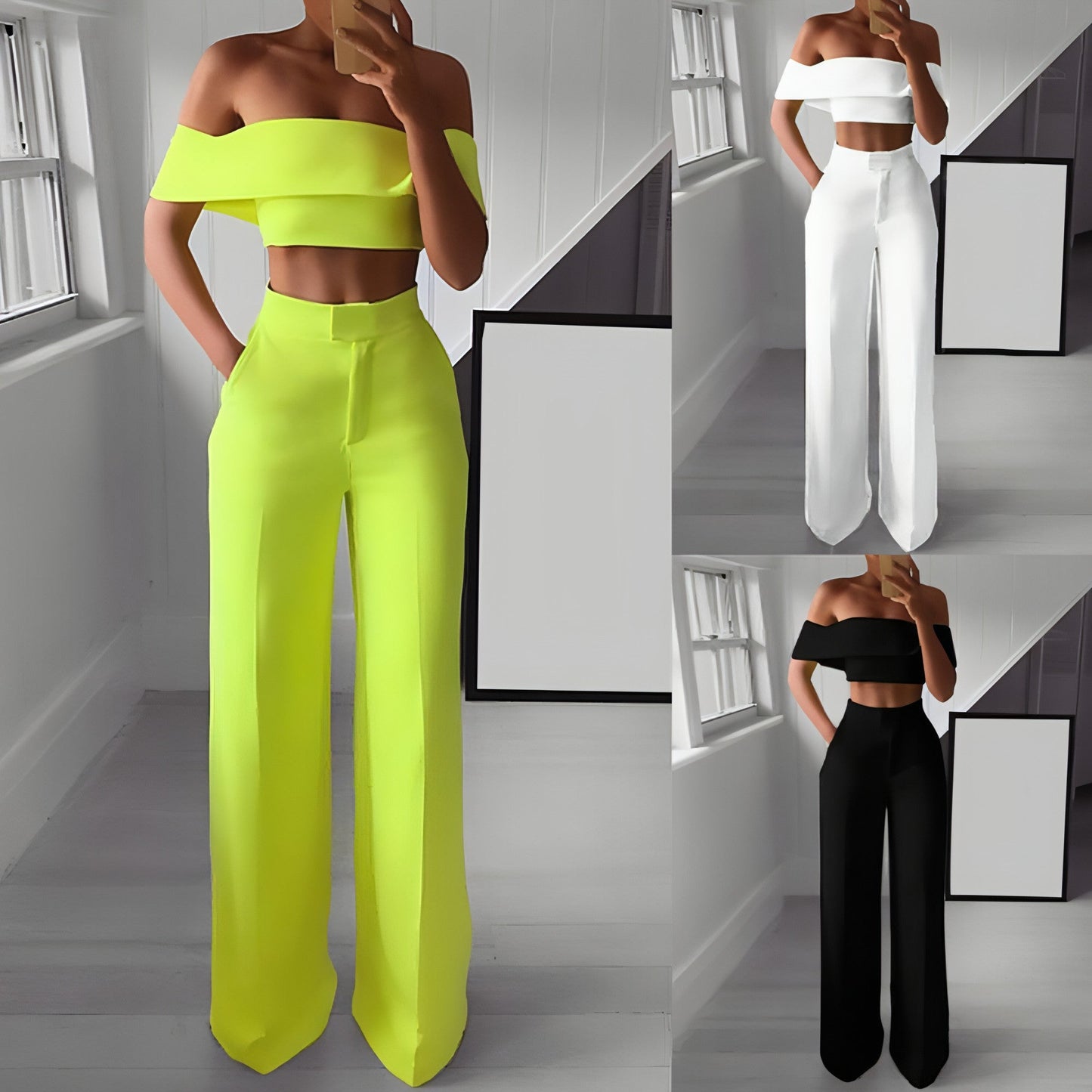 FlexiChic™ – Wide Leg Pants & Crop Top Two-Piece Set
