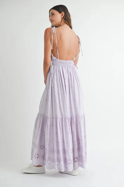 MABLE Eyelet Lace Maxi Dress With Side Strap Details