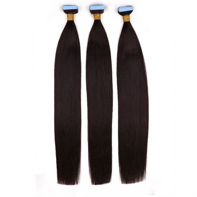 Premium #1B Natural Black Straight Tape-In Hair Extensions | 100%