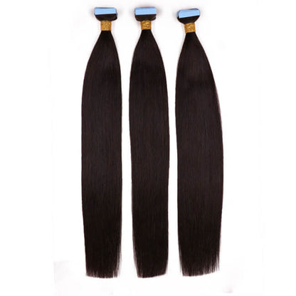 Premium #1B Natural Black Straight Tape-In Hair Extensions | 100%