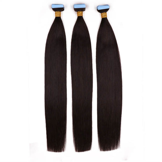 Premium #1B Natural Black Straight Tape-In Hair Extensions | 100%