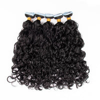 Premium #1B Natural Black Water Wave Tape-In Hair Extensions | 100%
