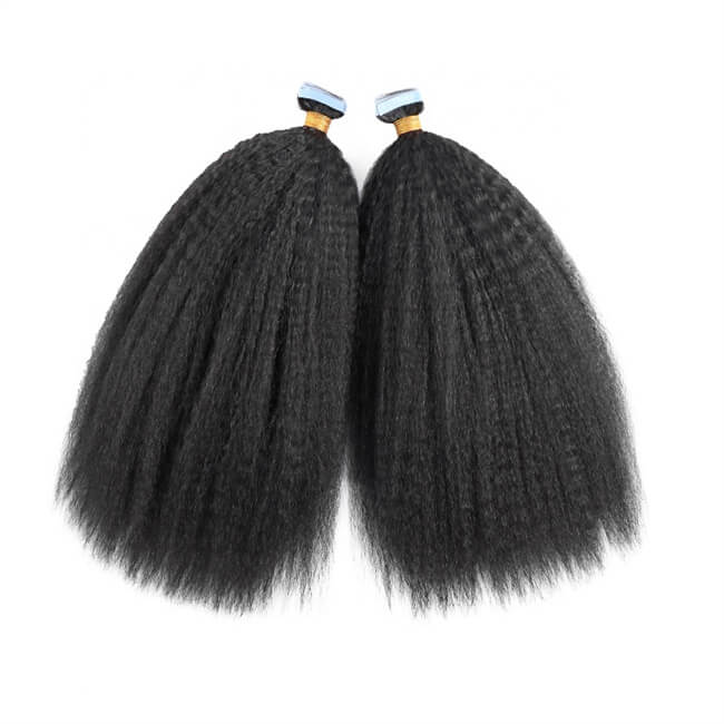 Premium #1B Natural Black Kinky Straight Tape-In Hair Extensions |