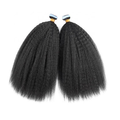 Premium #1B Natural Black Kinky Straight Tape-In Hair Extensions |