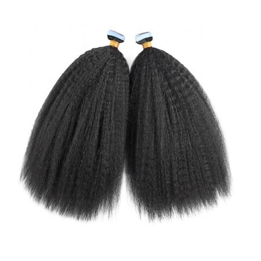Premium #1B Natural Black Kinky Straight Tape-In Hair Extensions |