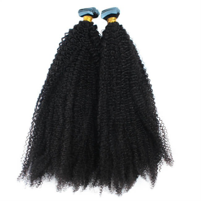 Premium #1B Natural Black Afro Curly Tape-In Hair Extensions | 100%