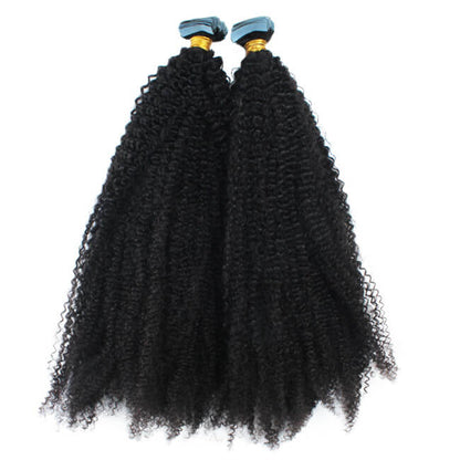 Premium #1B Natural Black Afro Curly Tape-In Hair Extensions | 100%