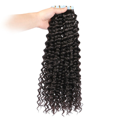 Premium #1B Natural Black Deep Curly Tape In Hair Extensions | 100%
