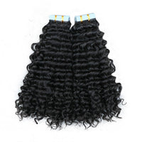 Premium #1B Natural Black Deep Wave Tape-In Hair Extensions | 100%