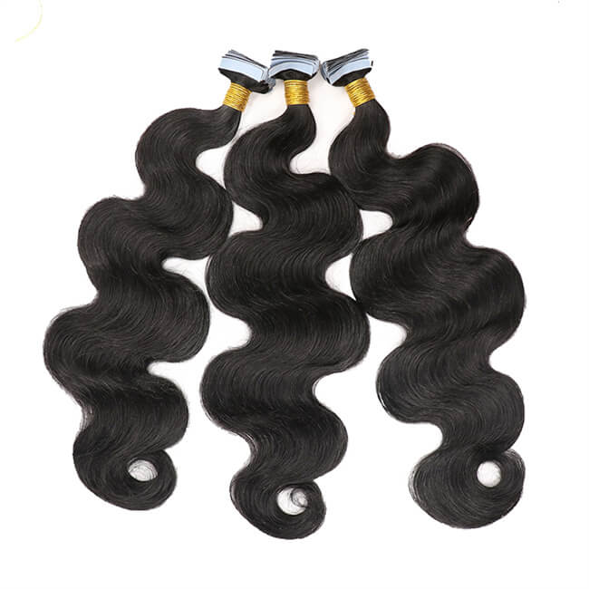 Premium #1B Natural Black Body Wave Tape-In Hair Extensions | 100%