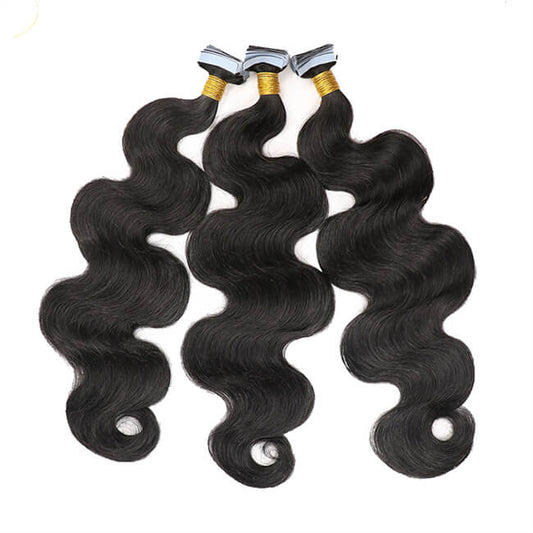 Premium #1B Natural Black Body Wave Tape-In Hair Extensions | 100%