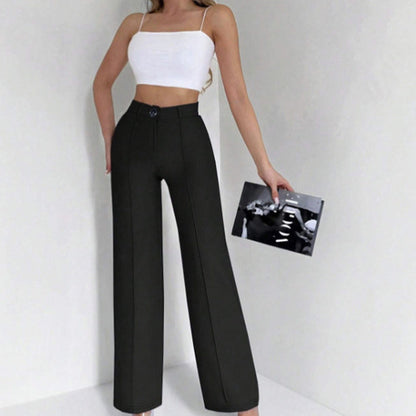 Women Solid Color High Waist Slim Fit Flared Suit Pants