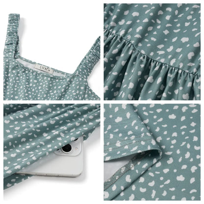 Summer Dresses for Women Sleeveless Square Neck Midi Dress Boho Floral Print Beach Sundress with Pockets