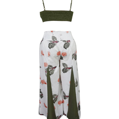 Feminine Tops Fashionable Flower Printed Contrast Color Pants