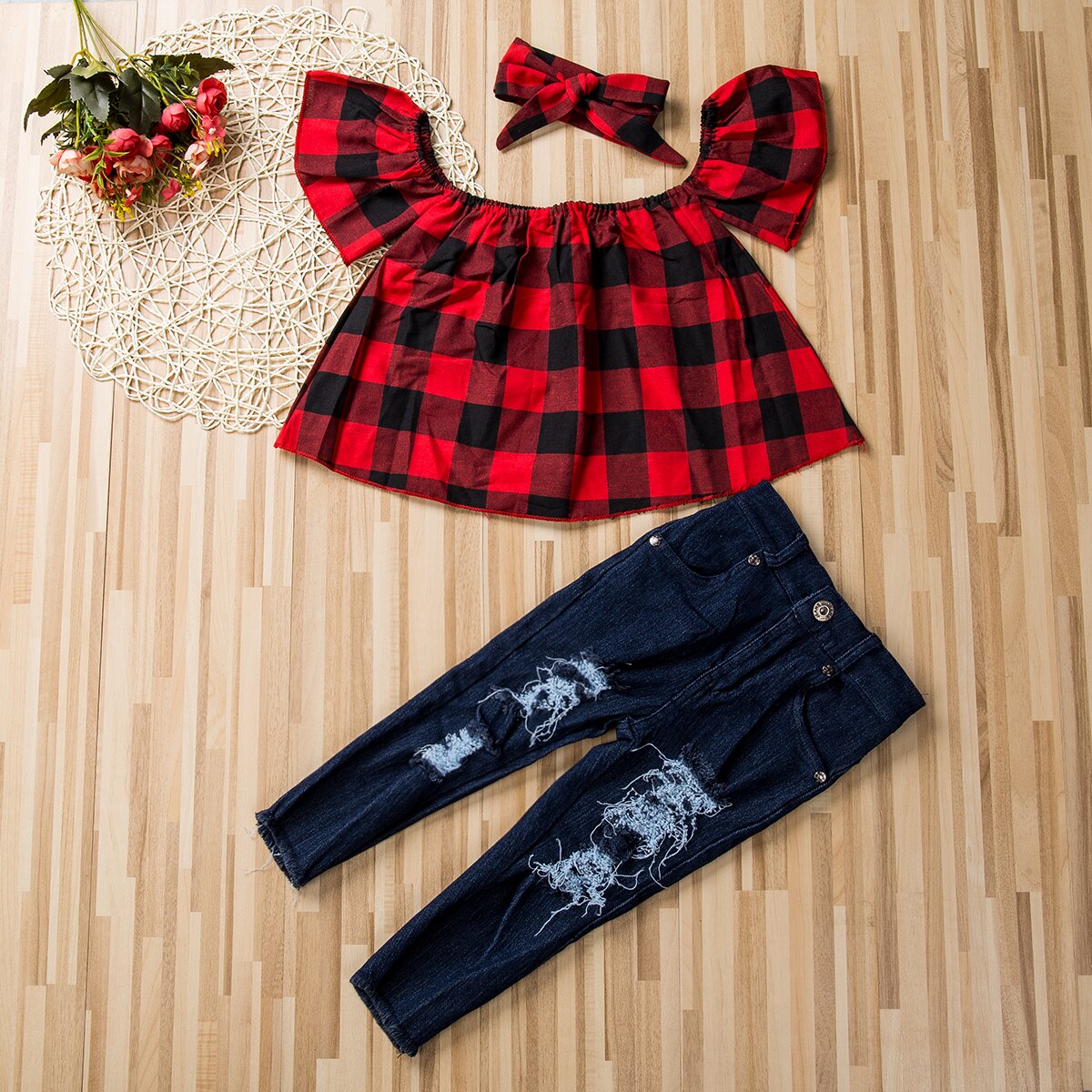 2 7T Baby Kids Girl Plaids Outfit Sets  Babies