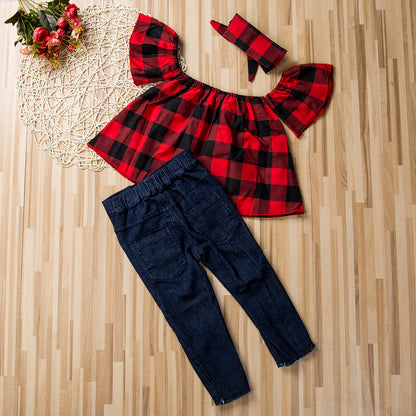 2 7T Baby Kids Girl Plaids Outfit Sets  Babies