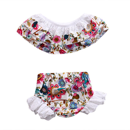 2 Pcs Babies Girl Floral Clothing Set Infant Kids