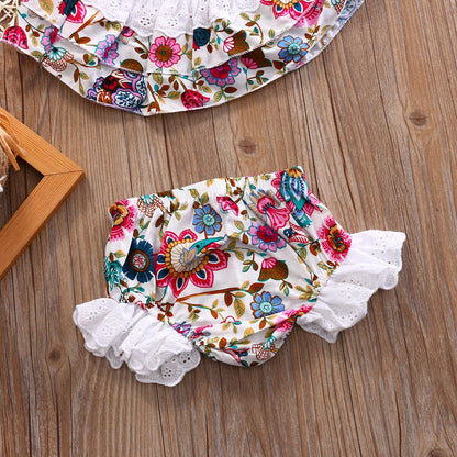 2 Pcs Babies Girl Floral Clothing Set Infant Kids