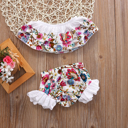 2 Pcs Babies Girl Floral Clothing Set Infant Kids