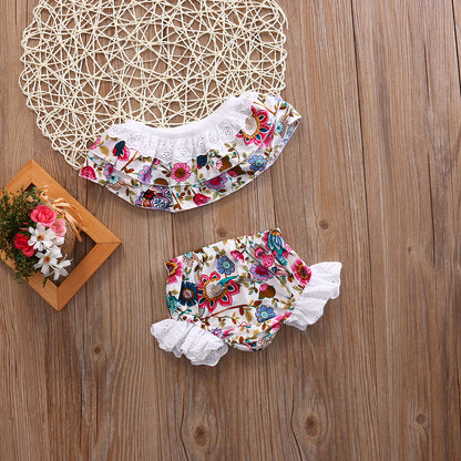 2 Pcs Babies Girl Floral Clothing Set Infant Kids