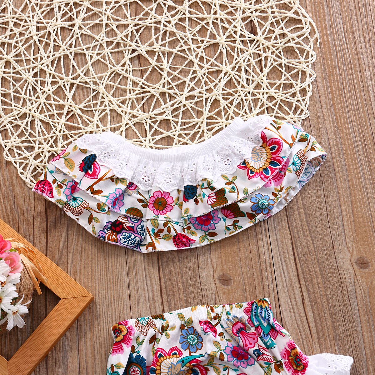 2 Pcs Babies Girl Floral Clothing Set Infant Kids