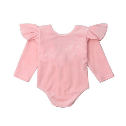 2018 Babies Solid Velvet Bowknot Bodysuit Newborn
