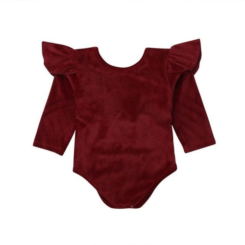 2018 Babies Solid Velvet Bowknot Bodysuit Newborn