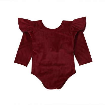 2018 Babies Solid Velvet Bowknot Bodysuit Newborn